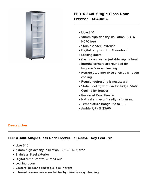 FED-X XF400SG - Upright Freezer
