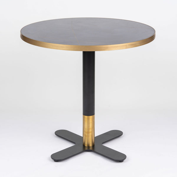Gold Aluminium Edge Sintered Laurent Black Stone Table with Black Brass Cross Table Base