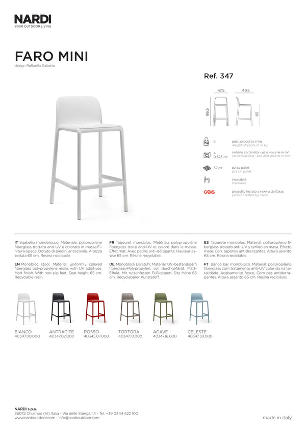 Nardi Faro Mini Outdoor Resin Bar Stool Seat Height 65cm