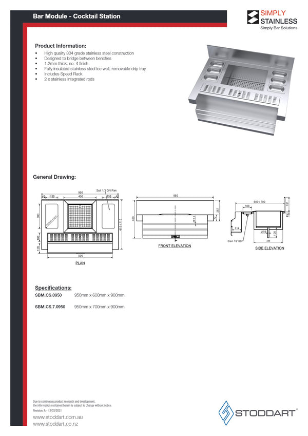 Simply Stainless SBM.CS.7.0950 - Stainless Steel Cocktail Station with Speed Rack