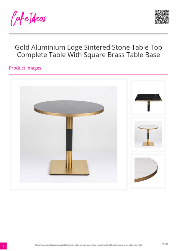 Gold Aluminium Edge Laurent Black Sintered Stone Table Top with Square Brass Table Base