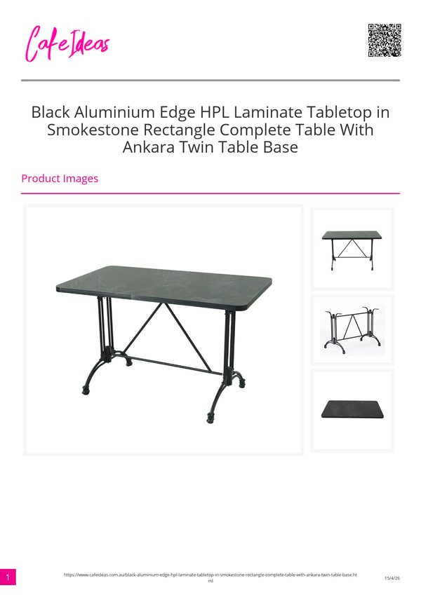 Smokestone HPL Black Aluminium Edge Tabletop with Ankara Twin Table Base