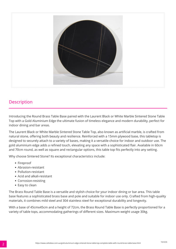 Gold Aluminium Edge Laurent Black Sintered Stone Table Top with Round Brass Table Base