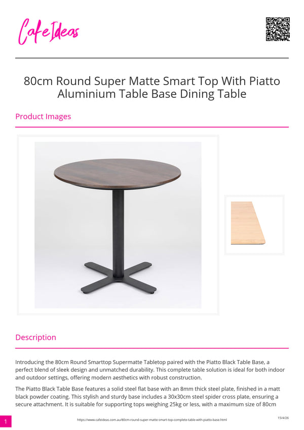 Round 80cm Super Matte Smart Top with Piatto Aluminium Table Base Dining Table