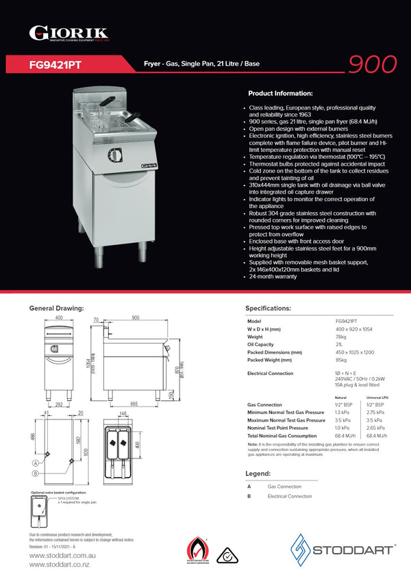 Giorik FG9421PT - Single Pan Fryer
