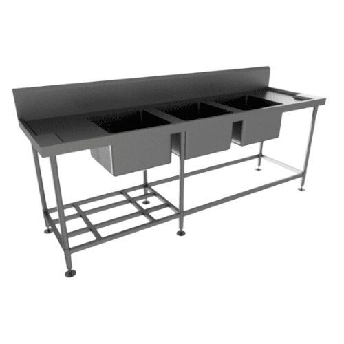 QSR Stainless Steel Triple Bowl Sink 2400mm