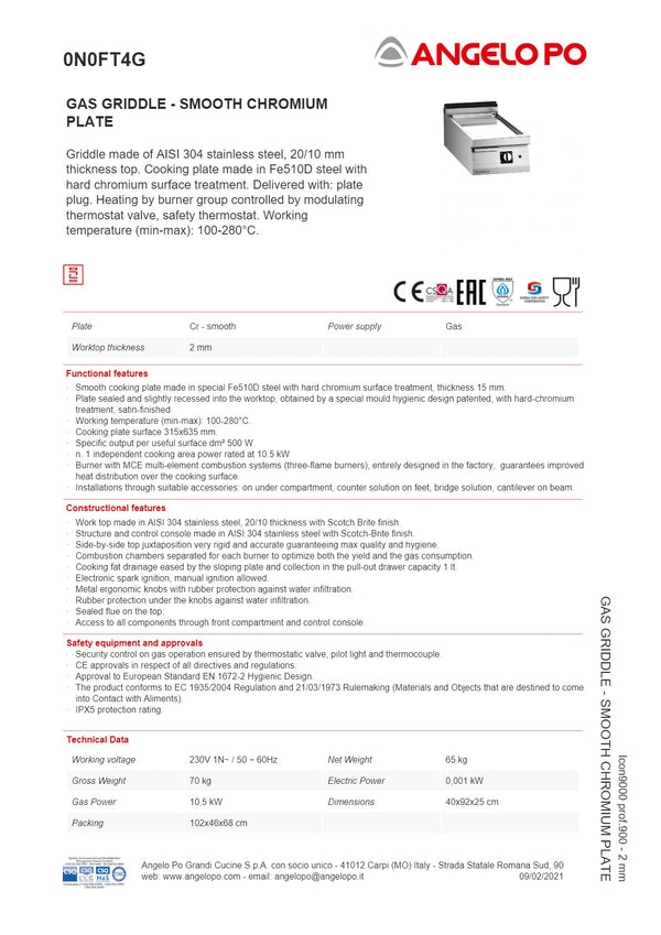 Angelo Po Icon9000 0N0FT4G - Griddle