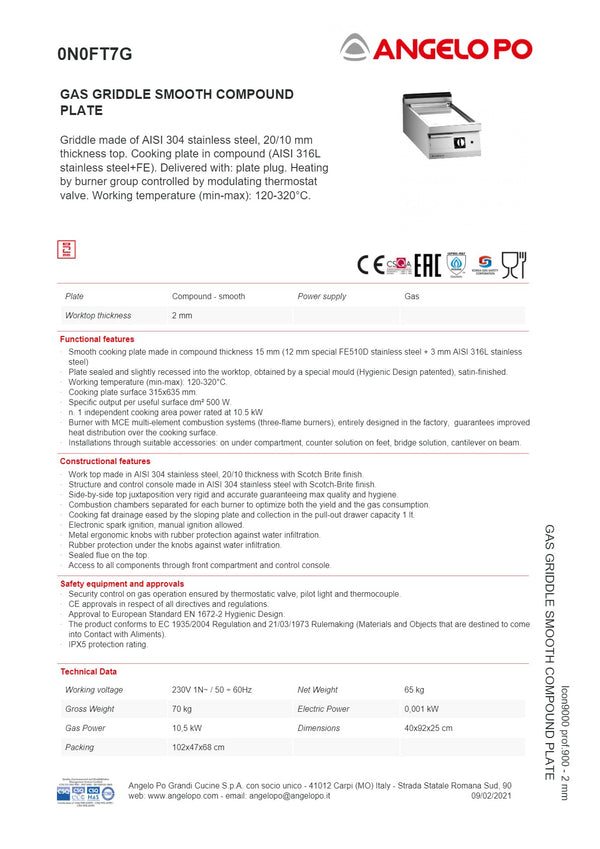 Angelo Po Icon9000 0N0FT7G-3MM - Griddle