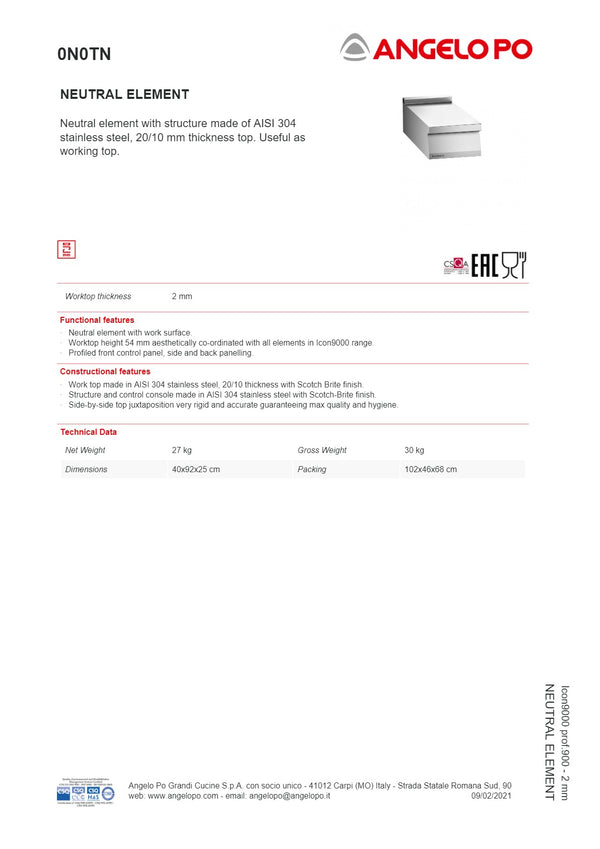 Angelo Po Icon9000 0N0TN-30/10 - Neutral Element