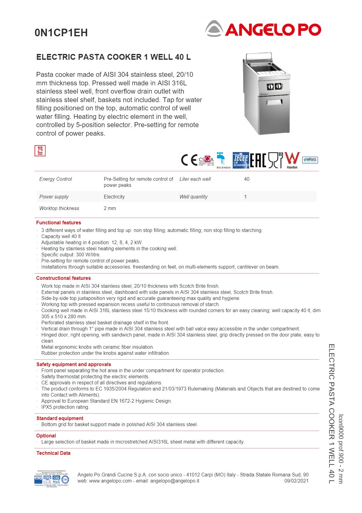 Angelo Po Icon9000 0N1CP1EH - Pasta Cooker