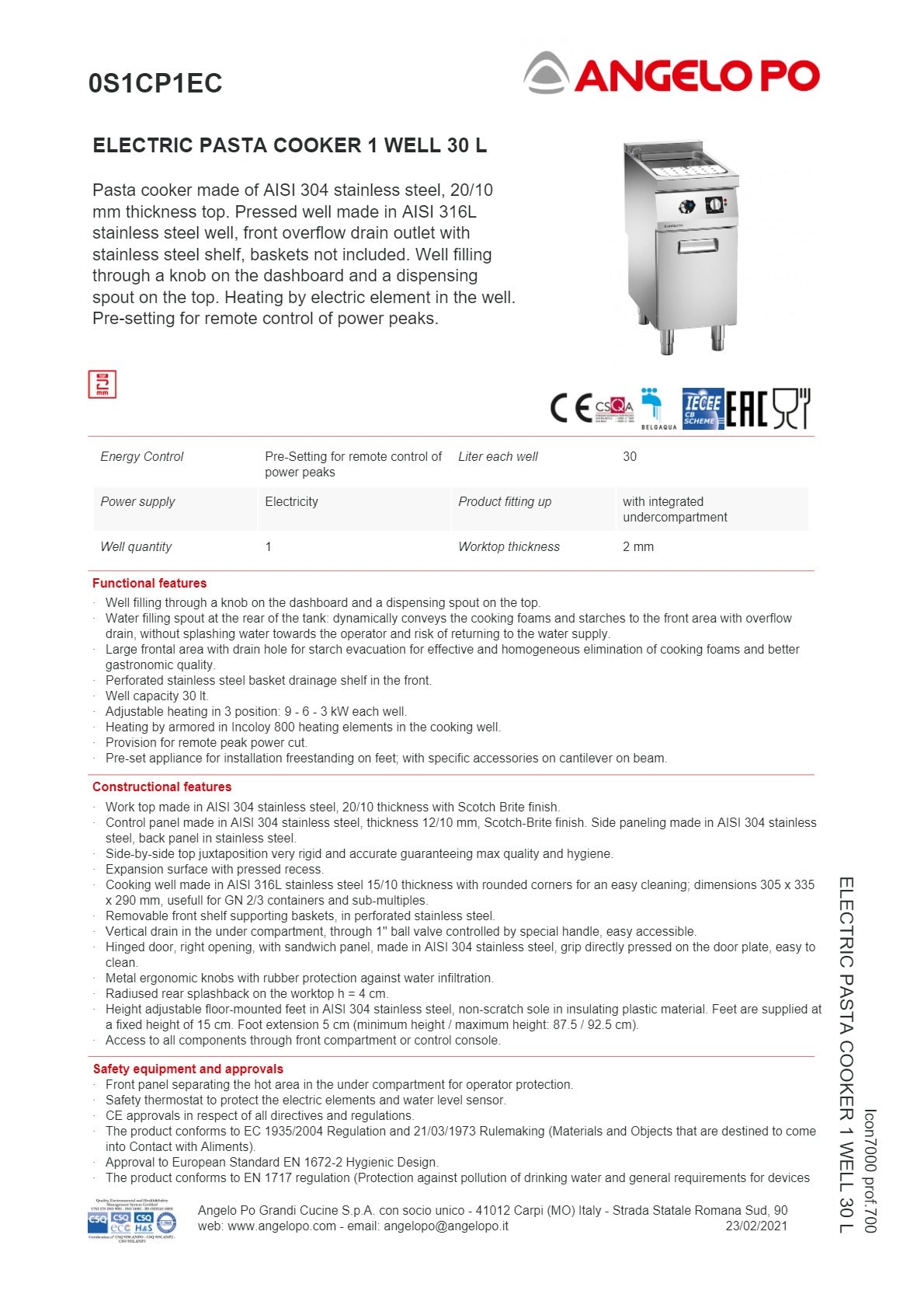 Angelo Po Icon7000 0S1CP1EC - Pasta Cooker