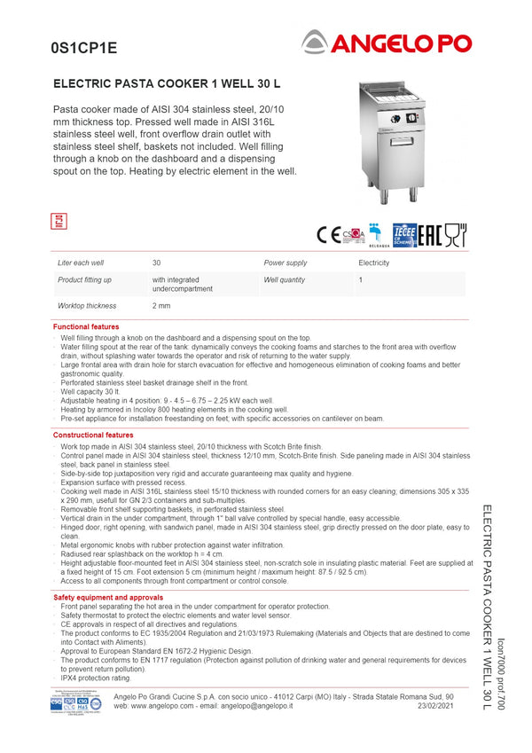 Angelo Po Icon7000 0S1CP1E - Pasta Cooker
