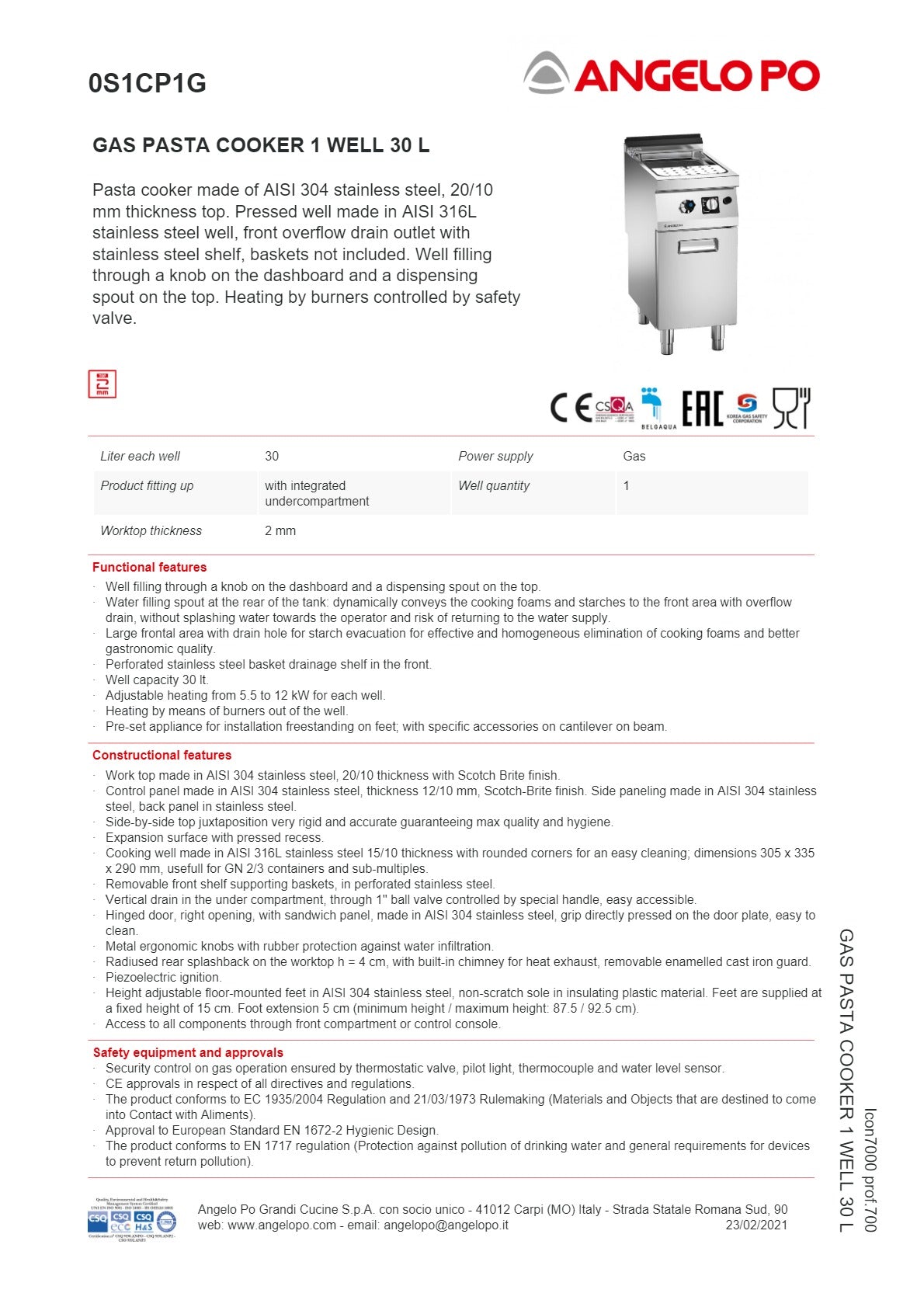 Angelo Po Icon7000 0S1CP1G - Pasta Cooker