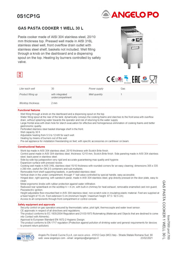 Angelo Po Icon7000 0S1CP1G - Pasta Cooker