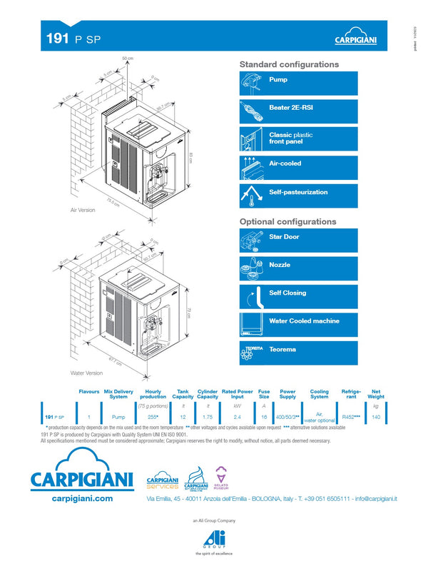 Carpigiani 191 P SP Steel - Countertop Soft Serve Machine