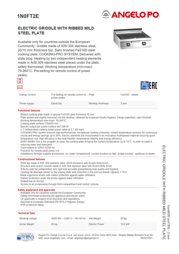 Angelo Po Icon9000 1N0FT2E - Griddle