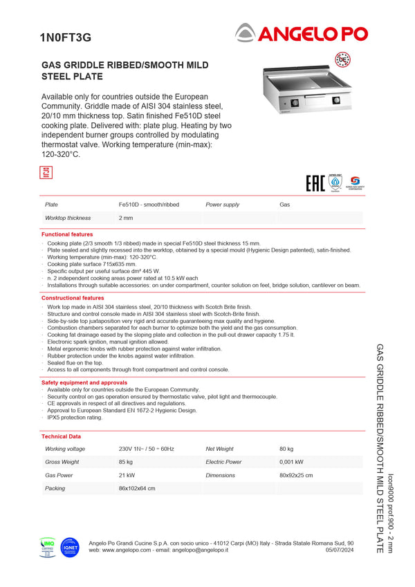 Angelo Po Icon9000 1N0FT3G - Griddle