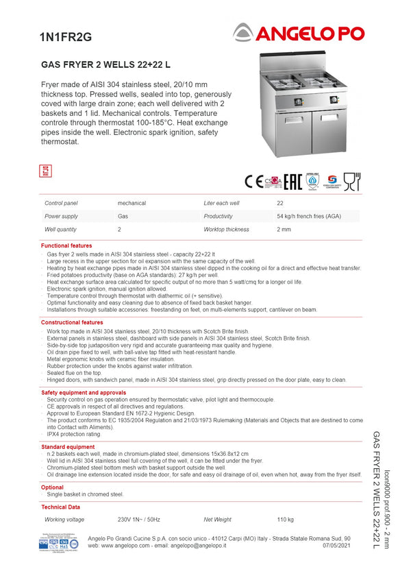 Angelo Po Icon9000 1N1FR2G - 2 Well Fryer