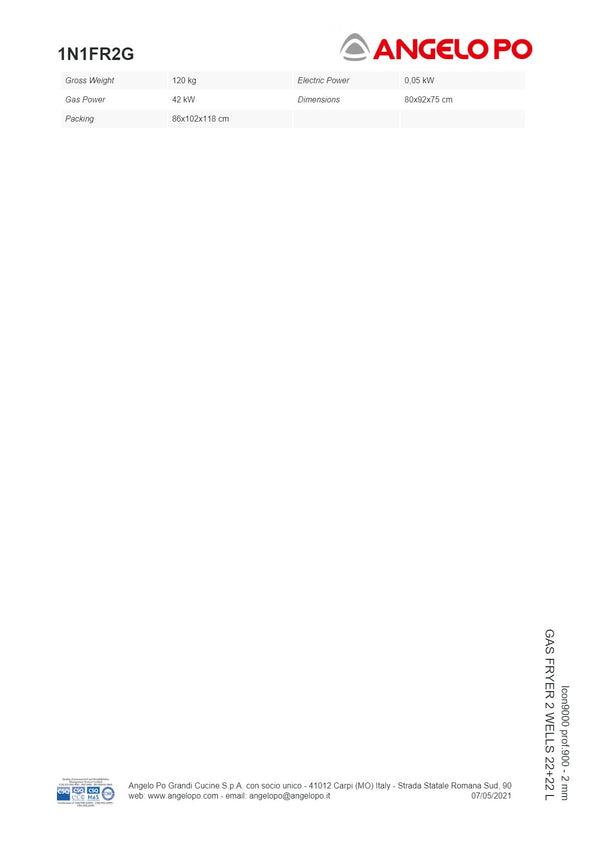 Angelo Po Icon9000 1N1FR2G - 2 Well Fryer