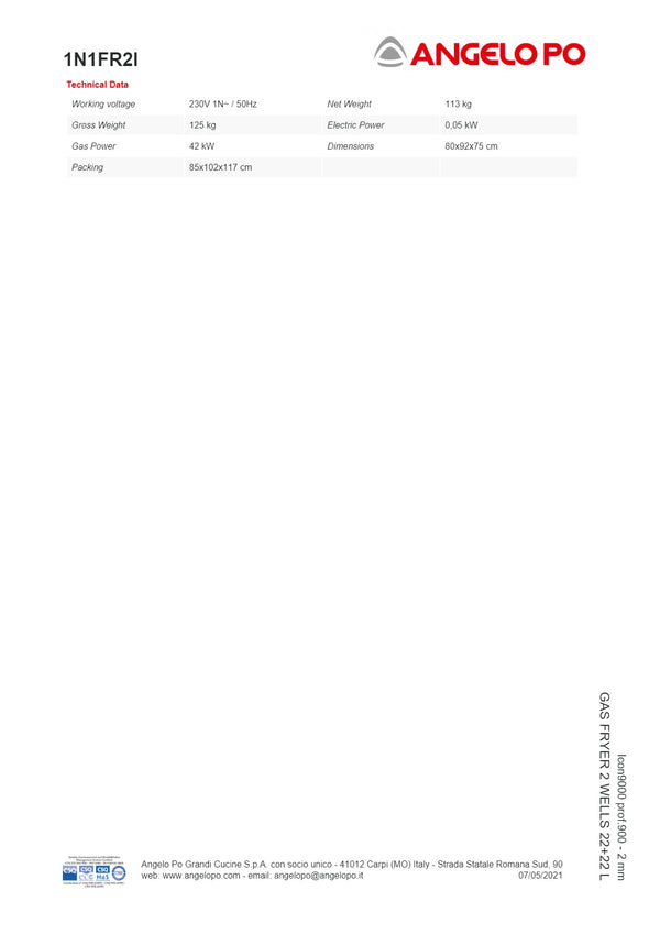 Angelo Po Icon9000 1N1FR2I - 2 Well Fryer