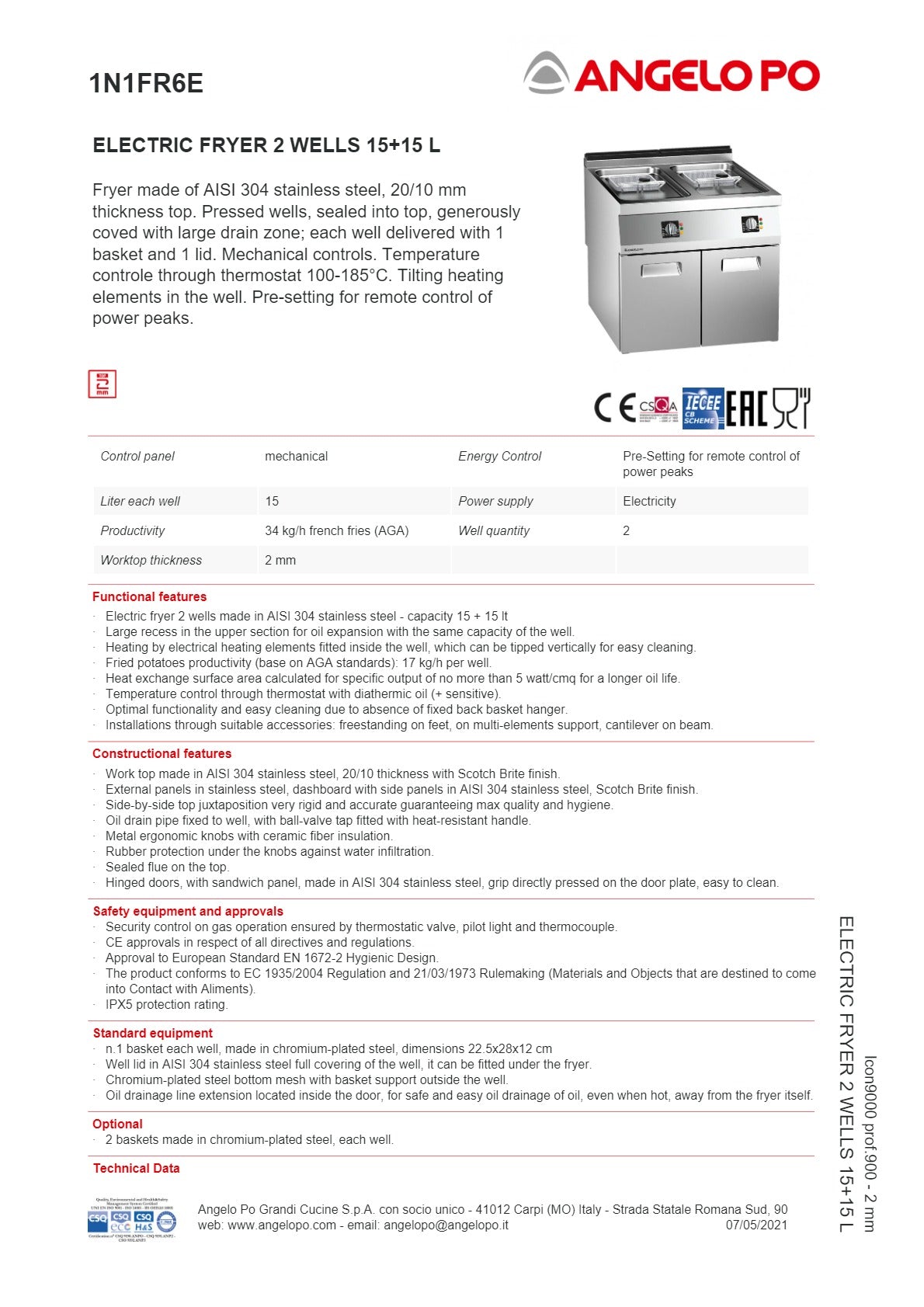 Angelo Po Icon9000 1N1FR6E - 2 Well Fryer
