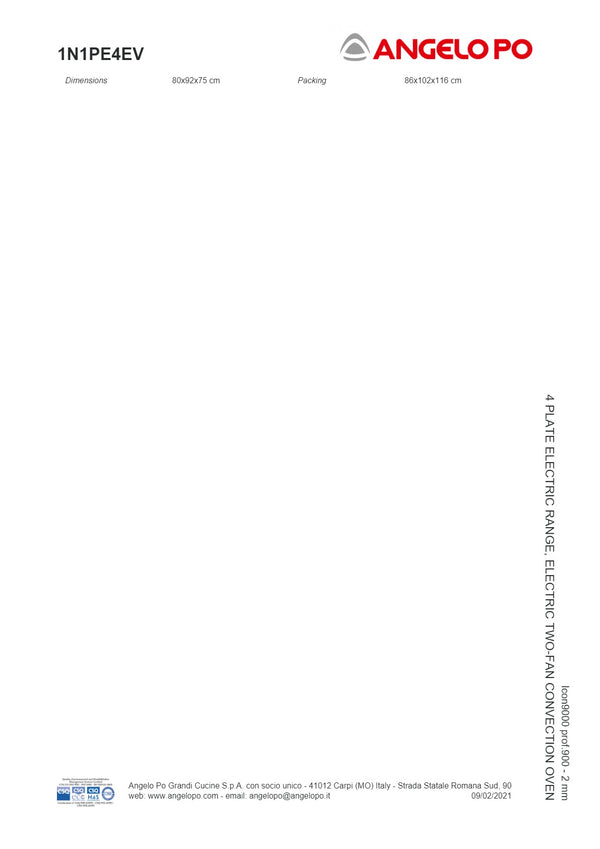 Angelo Po Icon9000 1N1PE4EV - 4 Burner Range Oven