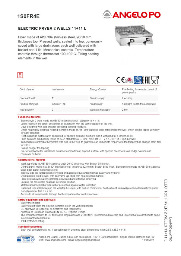 Angelo Po Icon7000 1S0FR4E - 2 Well Fryer