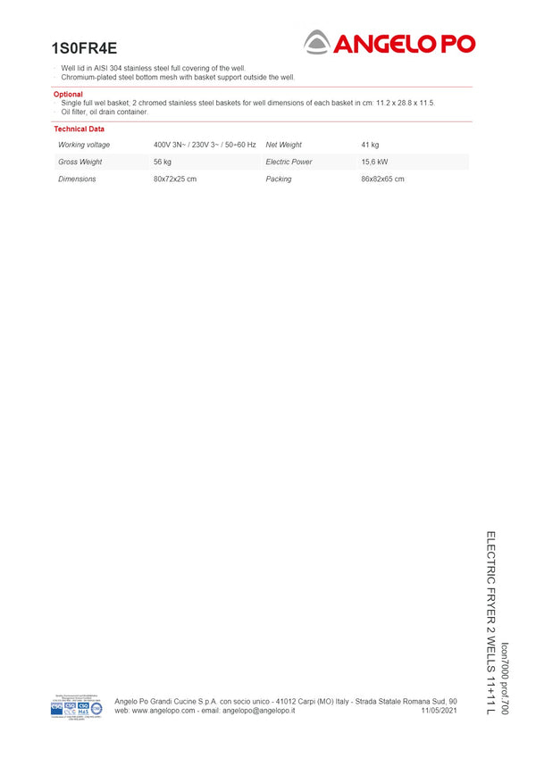 Angelo Po Icon7000 1S0FR4E - 2 Well Fryer