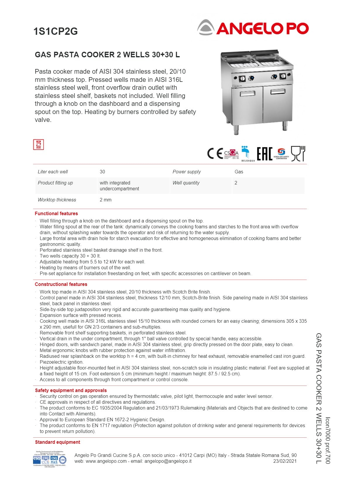 Angelo Po Icon7000 1S1CP2G - Pasta Cooker