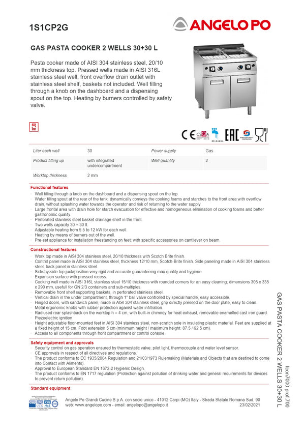 Angelo Po Icon7000 1S1CP2G - Pasta Cooker