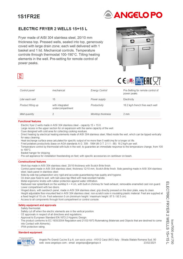 Angelo Po Icon7000 1S1FR2E - 2 Well Fryer