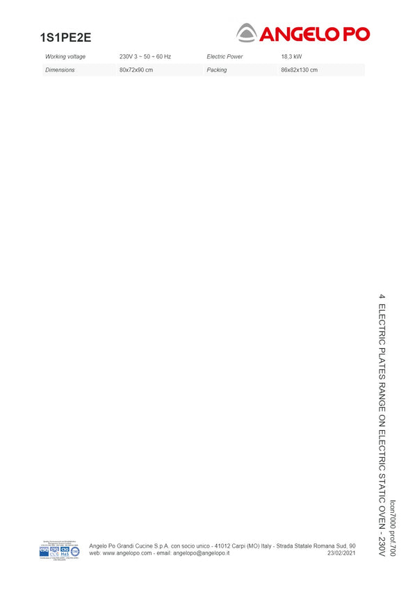 Angelo Po Icon7000 1S1PE2E - 4 Burner Range Oven