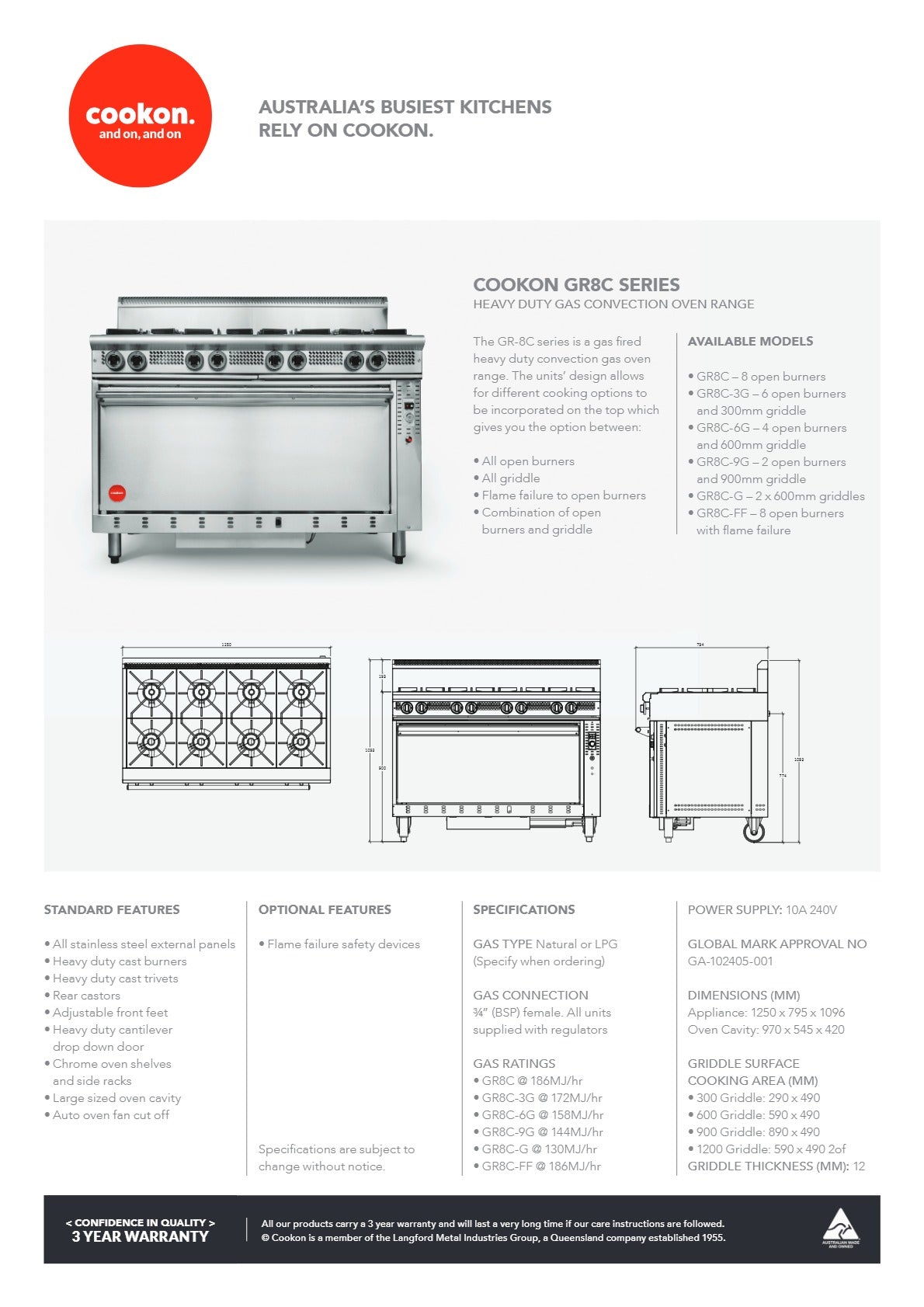 Cookon GR8C-3G - Convection Range Oven