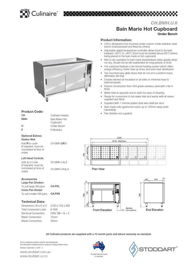 Culinaire CH.BMH.U.6 - Bain Marie Hot Cupboard