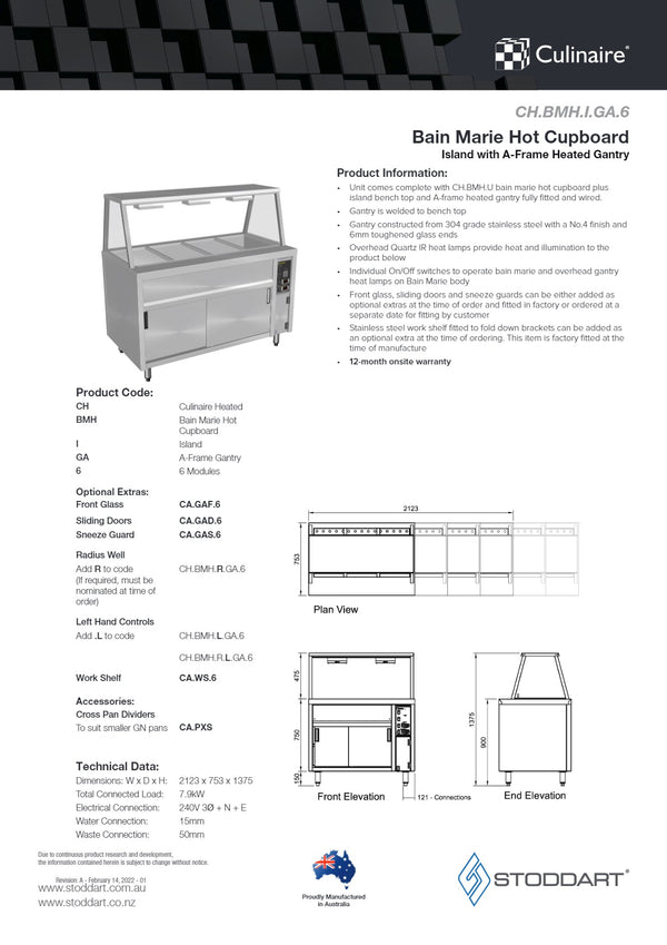 Culinaire CH.BMH.I.GA.6 - Bain Marie Island With A Frame Gantry