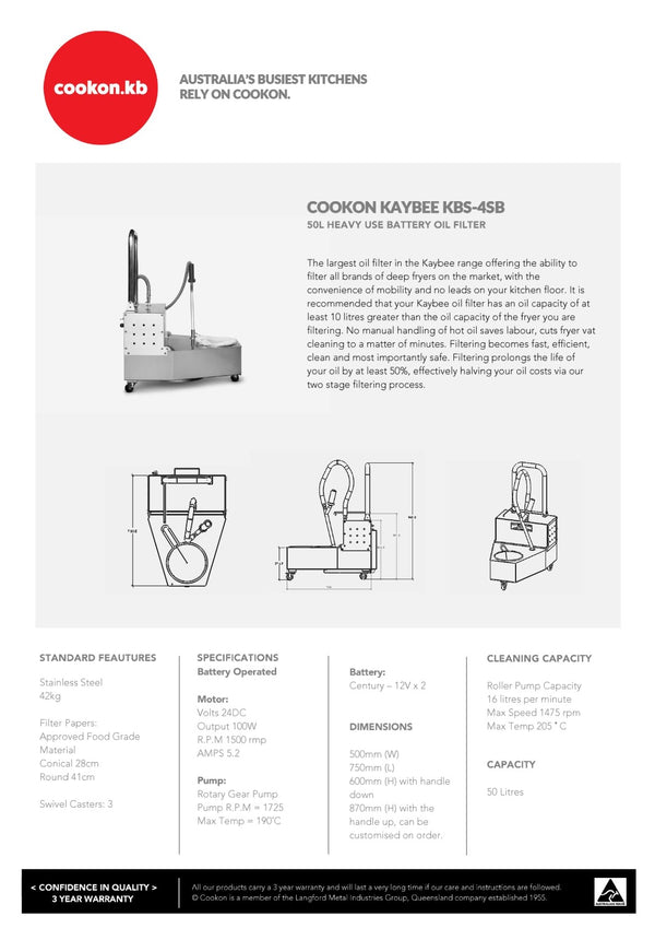 Cookon KBS-4SB - Battery Operated Oil Filter