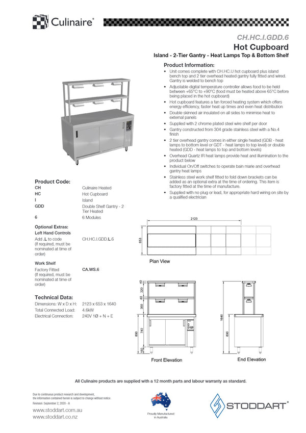 Culinaire CH.HC.I.GDD.6 - Hot Cupboard Island With Double Gantry & Heat Lamps