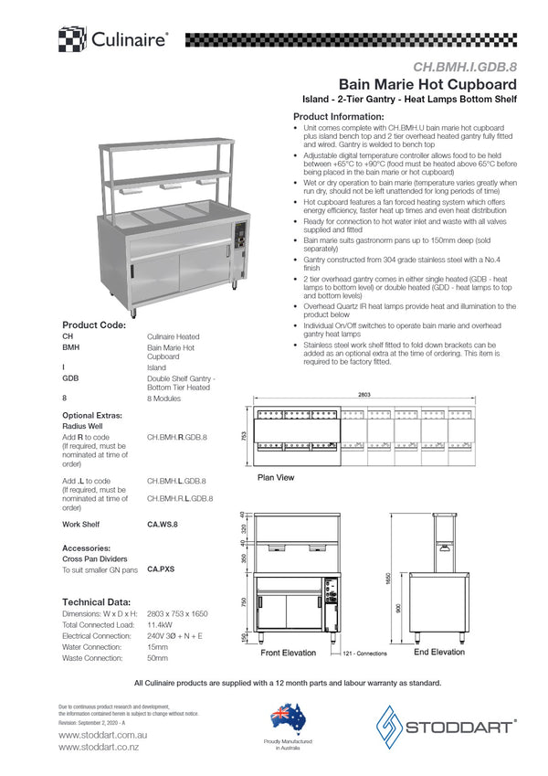 Culinaire CH.BMH.I.GDB.8 - Bain Marie Island With Double Gantry
