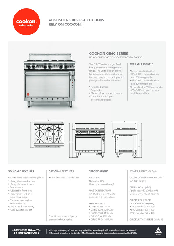 Cookon GR6C-G - Convection Range Oven