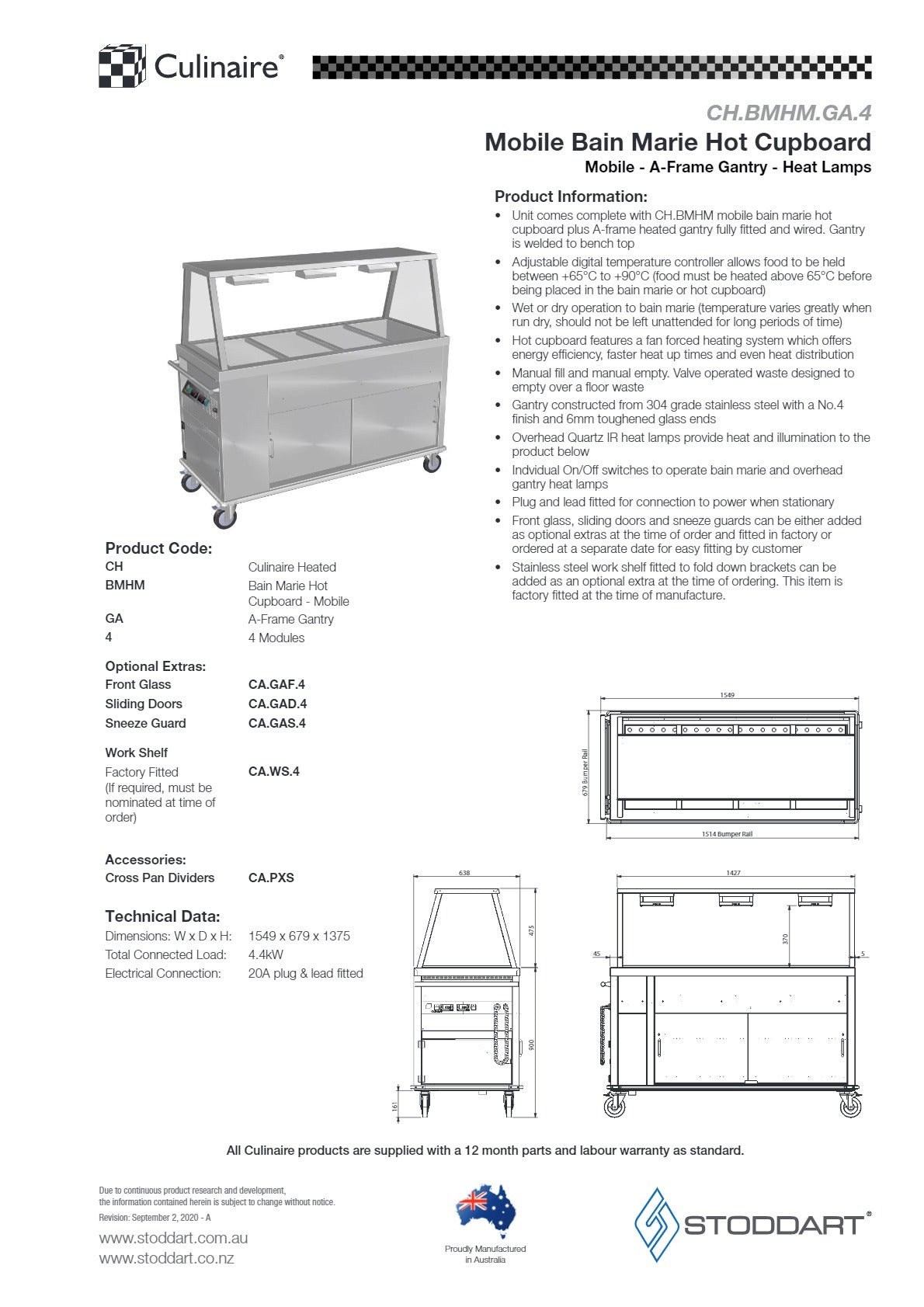Culinaire CH.BMHM.GA.4 - Mobile Bain Marie Hot Cupboard With A Frame Gantry