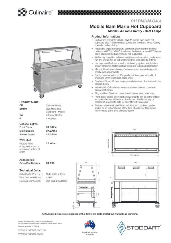 Culinaire CH.BMHM.GA.4 - Mobile Bain Marie Hot Cupboard With A Frame Gantry