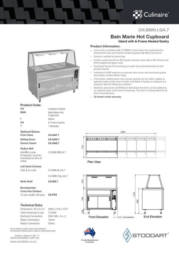 Culinaire CH.BMH.I.GA.7 - Bain Marie Island With A Frame Gantry