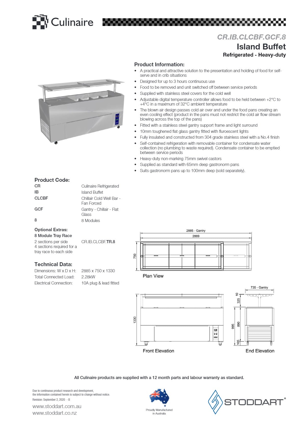 Culinaire CR.IB.CLCBF.GCF.8 - Mobile Refrigerated Island Buffet With Perspex Gantry