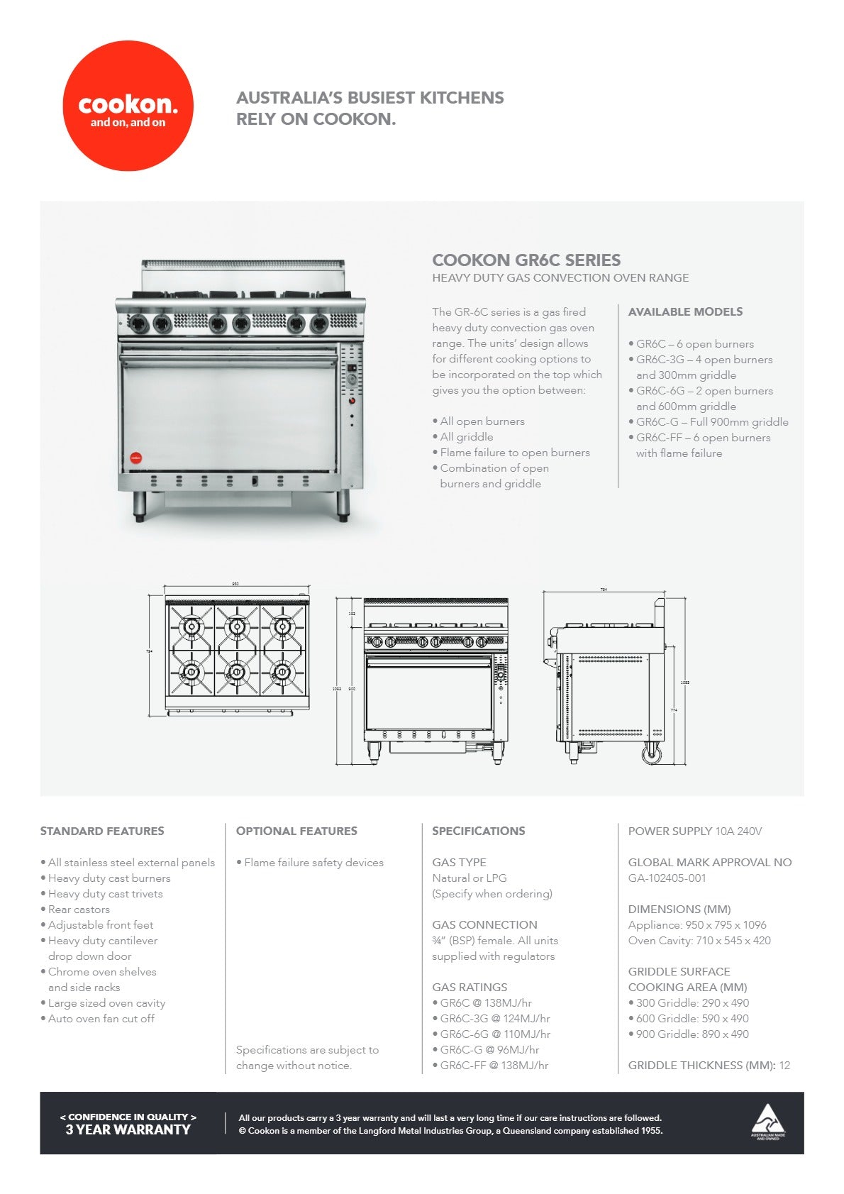 Cookon GR6C-FF - Convection Range Oven