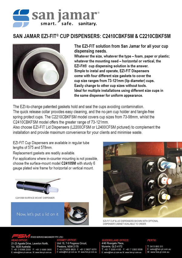San Jamar EZ-Fit C2410CBKFSM - Counter Mount Cup Dispenser