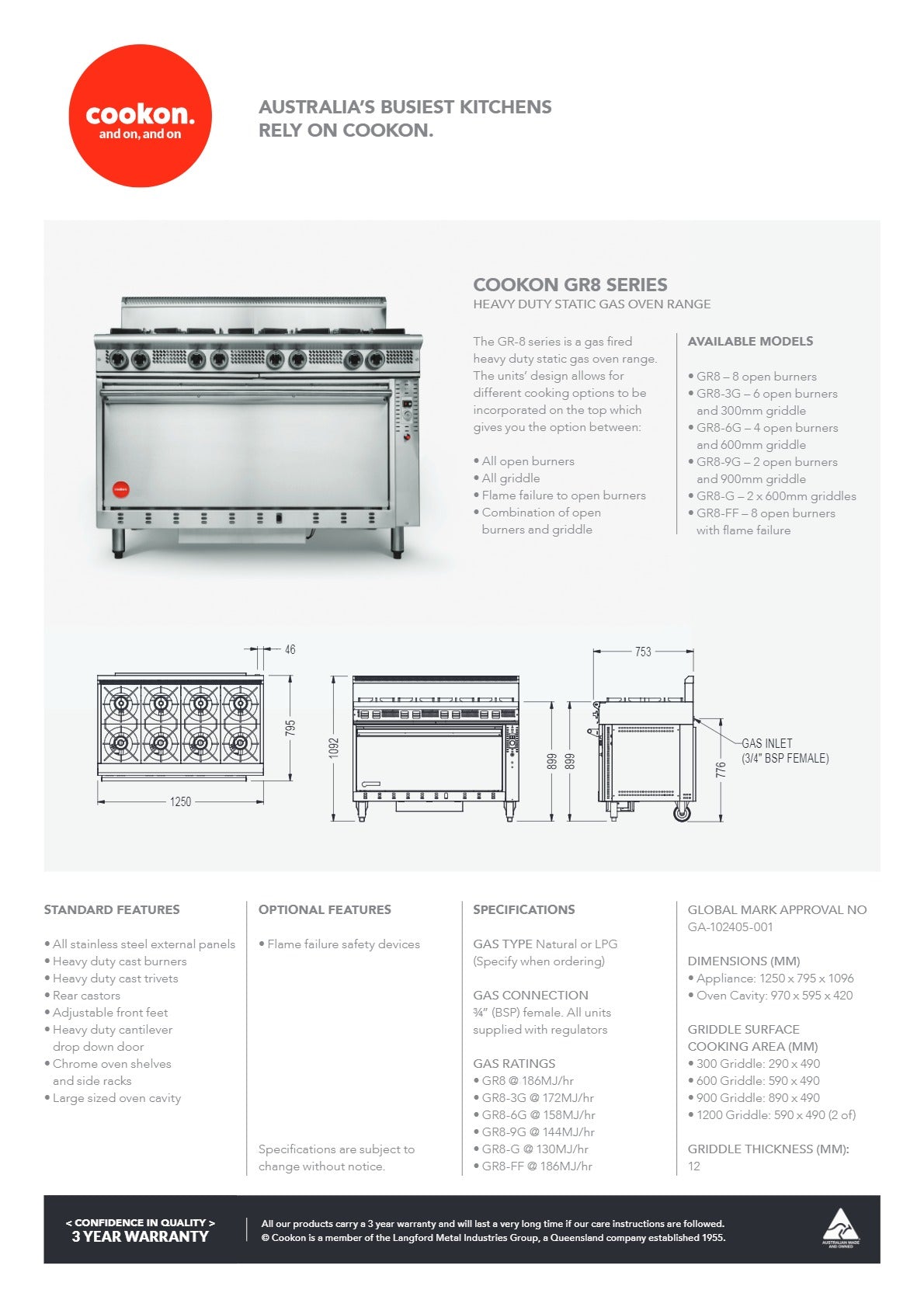 Cookon GR8-9G - Static Range Oven