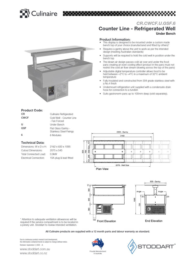 Culinaire CR.CWCF.U.GSF.6 - Under Counter Cold Well With Flat Glass Gantry