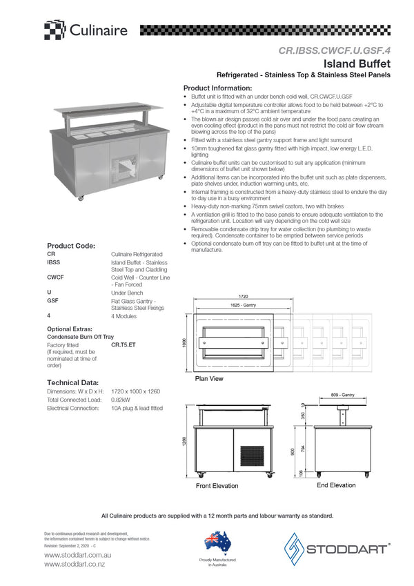 Culinaire CR.IBSS.CWCF.U.GSF.4 - Mobile Refrigerated Island Buffet with Flat Glass Gantry