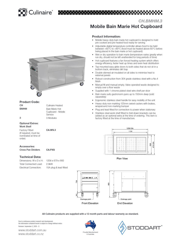 Culinaire CH.BMHM.3 - Mobile Bain Marie Hot Cupboard