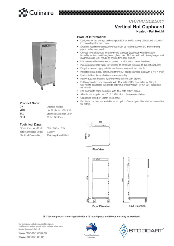 Culinaire CH.VHC.SD2.3011 - Vertical Hot Cupboard